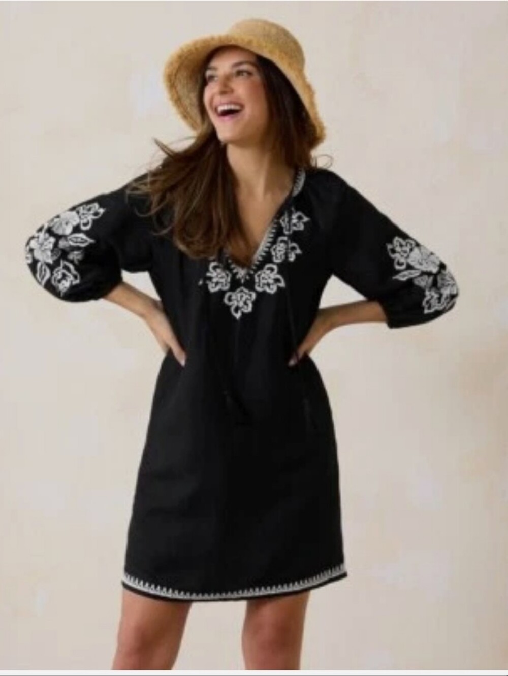 Tommy Bahama Black St. Lucia Embroidered Mini Dress. Size S